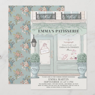 French Bakery Patisserie Paris Green Bridal Shower Invitation