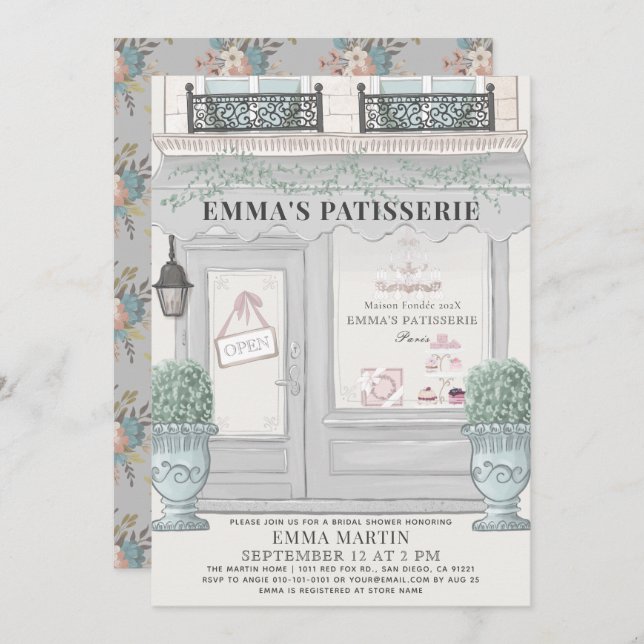 French Bakery Patisserie Paris Grey Bridal Shower Invitation (Front/Back)
