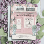 French Bakery Patisserie Paris Pink Bat Mitzvah Invitation<br><div class="desc">This cute french cafe/bakery/patisserie theme  Bat Mitzvah invitation features a cream background with a french patisserie/bakery/cafe storefront in pink. The reverse side features a light pink background with floral patterns. Personalise for your needs. You can find more matching products at my store.</div>