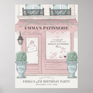 French Bakery Patisserie Pink Birthday Welcome Poster