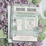 French Bakery Patisserie QR Green Bat Mitzvah Invitation<br><div class="desc">This cute french cafe/bakery/patisserie theme Bat Mitzvah invitation features a cream background with a french patisserie/bakery/cafe storefront in pistachio green. The reverse side features your QR code on a pistachio green background with floral patterns. Personalise for your needs. You can find more matching products at my store.</div>