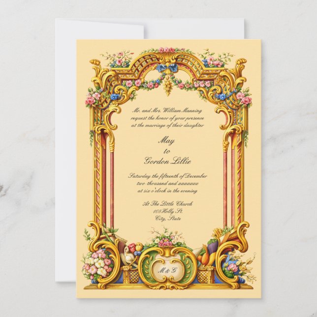 French Baroque Rococo Style Altar Colorful Wedding Invitation (Front)