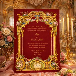 French Baroque Rococo Style Altar Colourful Weddin Invitation