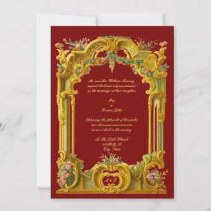 French Baroque Rococo Style Color Border Wedding Invitation