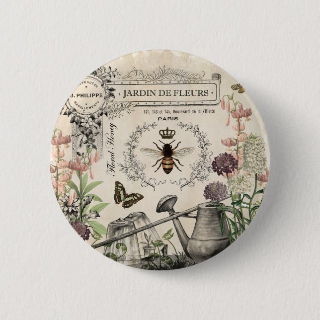 FRENCH BEE GARDEN 6 CM ROUND BADGE (Front)