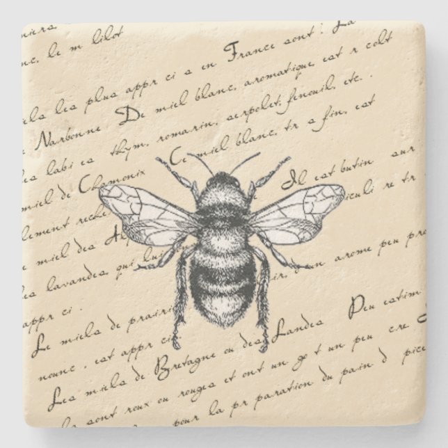 French Bee Script Stone Coaster (Front)