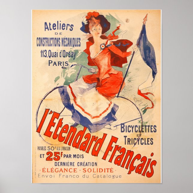 French Bicycle Woman Vintage Art Print (Front)