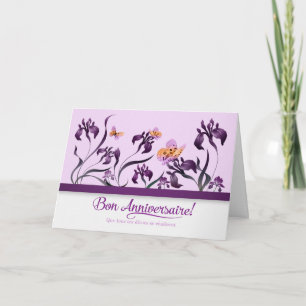 French Birthday Bon Anniversaire Purple Iris Card