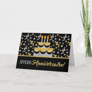 FRENCH Birthday in Gold and Silver Faux Glitter Card