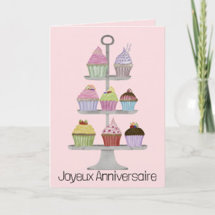 French Birthday Watercolor cupcakes Card