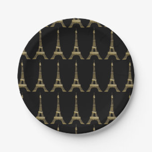 French Black Eiffel Tower Paris Theme Paper Plates