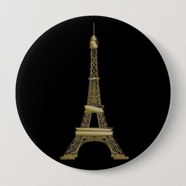 French Black & Gold Eiffel Tower  10 Cm Round Badge (Front)
