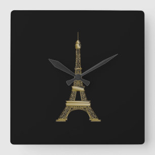French Black & Gold Eiffel Tower Wall Clock