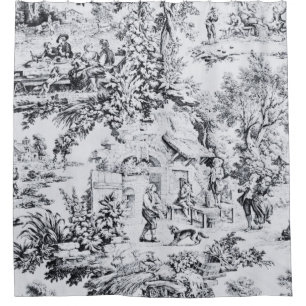 French Black White Toile Chinoiserie Rustic Style  Shower Curtain