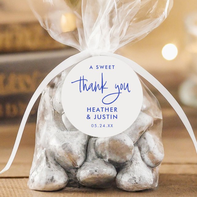 French Blue A Sweet Thank You Wedding Favour Classic Round Sticker (Creator Uploaded)