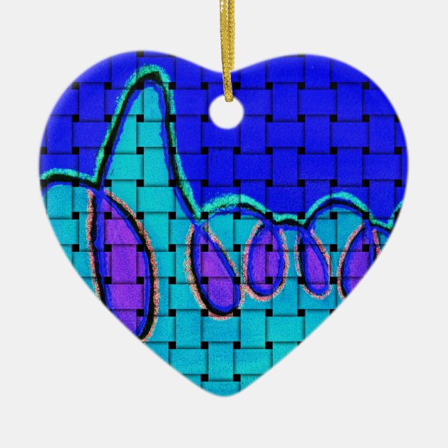 French Blue Abstract with Woven Texture Ceramic Ornament (Front)