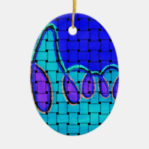 French Blue Abstract with Woven Texture Ceramic Ornament