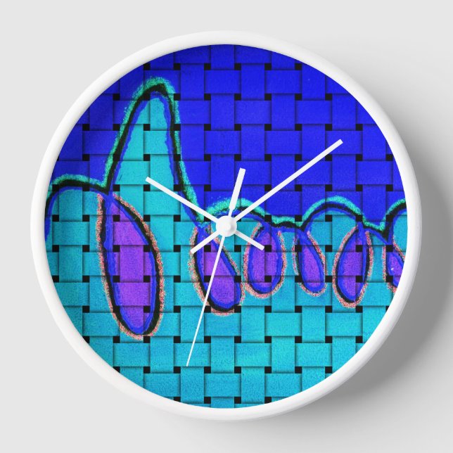 French Blue Abstract with Woven Texture Clock (Front)