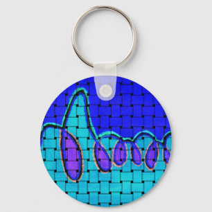 French Blue Abstract with Woven Texture Key Ring