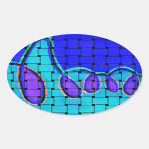 French Blue Abstract with Woven Texture Oval Sticker
