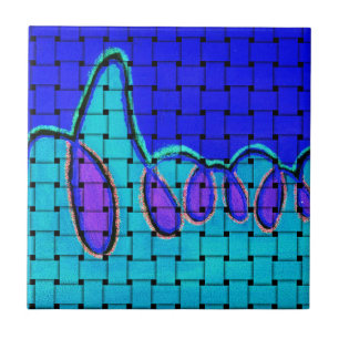 French Blue Abstract with Woven Texture Tile