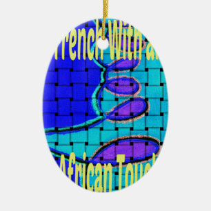 French Blue African Woven Abstract Purple Shape Ceramic Tree Decoration