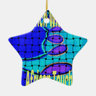 French Blue African Woven Abstract Purple Shape Ceramic Tree Decoration