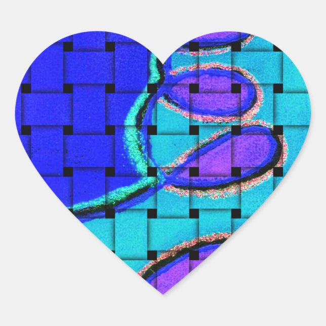 French Blue African Woven Abstract Purple Shape Heart Sticker (Front)