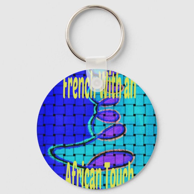 French Blue African Woven Abstract Purple Shape Key Ring (Front)