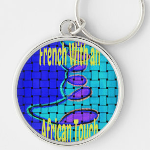 French Blue African Woven Abstract Purple Shape Key Ring