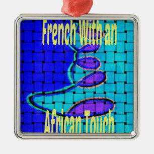 French Blue African Woven Abstract Purple Shape Metal Ornament