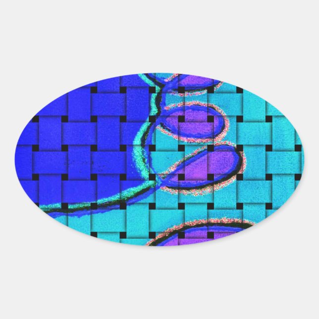 French Blue African Woven Abstract Purple Shape Oval Sticker (Front)