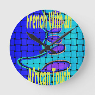 French Blue African Woven Abstract Purple Shape Round Clock
