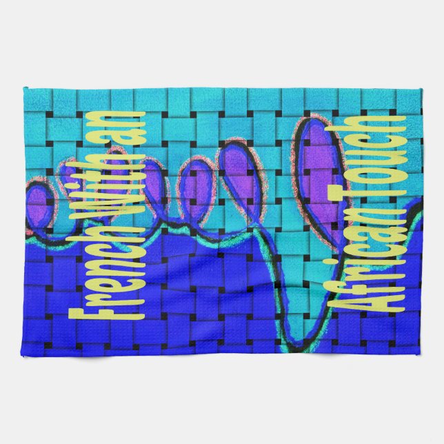 French Blue African Woven Abstract Purple Shape Tea Towel (Horizontal)