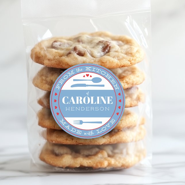 French Blue and Red Made With Love Food Gift Classic Round Sticker (Creator Uploaded)