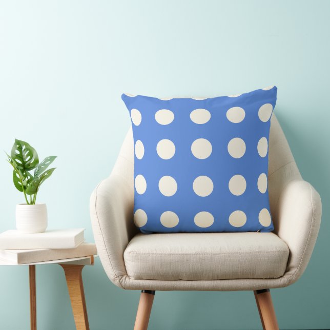 French Blue and Soft White Polka dots Cushion (Chair)