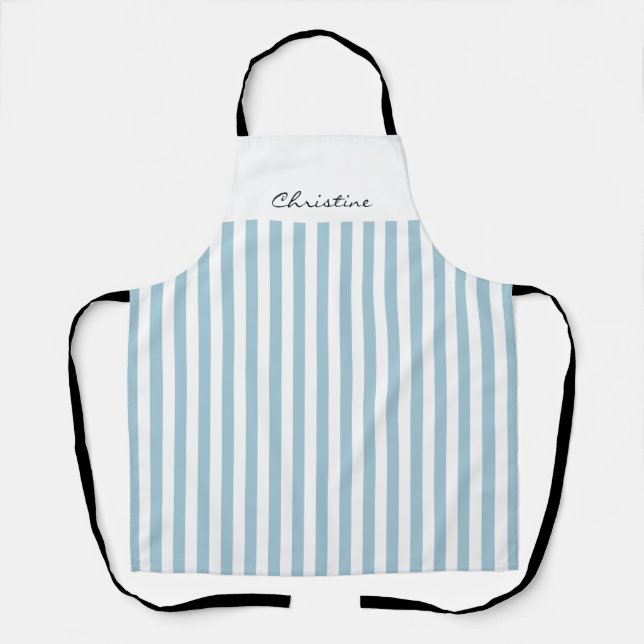 French Blue and White Awning Stripes with Name Apron (Front)