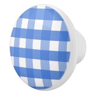French Blue and White Gingham Ceramic Knob