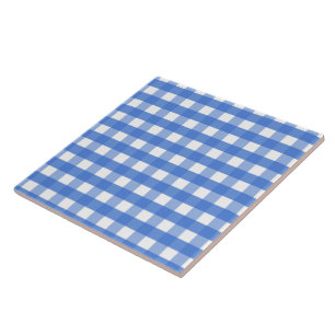 French Blue and White Gingham Ceramic Tile