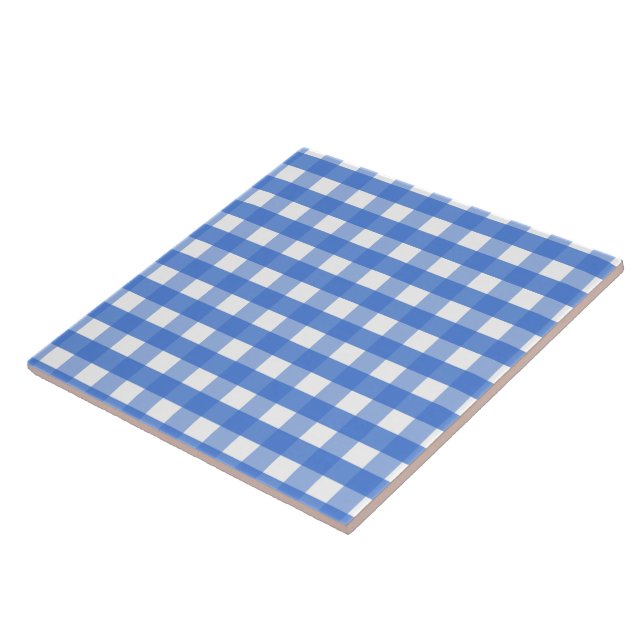 French Blue and White Gingham Ceramic Tile (Side)
