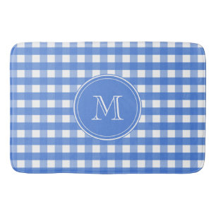 French Blue and White Gingham Checks Bath Mat