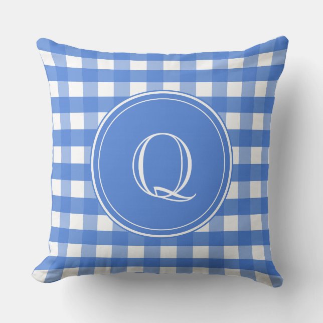 French Blue and White Gingham Cushion (Front)