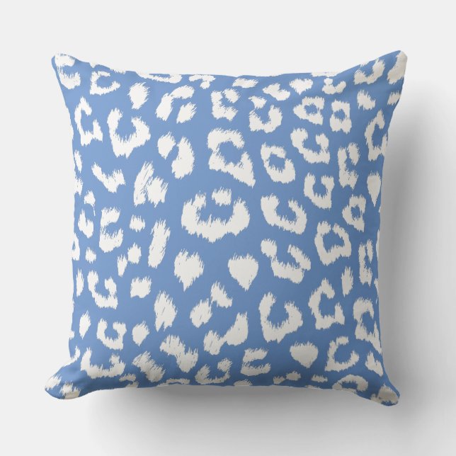French Blue and White Large Leopard Print Cushion (Front)
