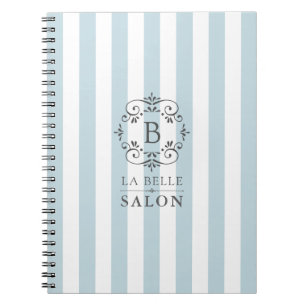 French Blue and White Stripes with Monogram Notebook