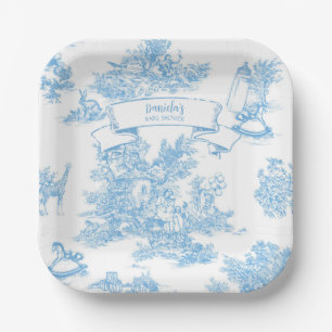 French Blue and White Toile de Jouy Baby Shower Paper Plate