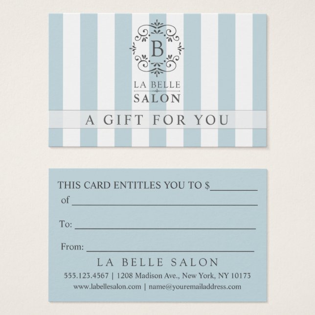 French Blue Awning Stripes Gift Card with Monogram (Front & Back)