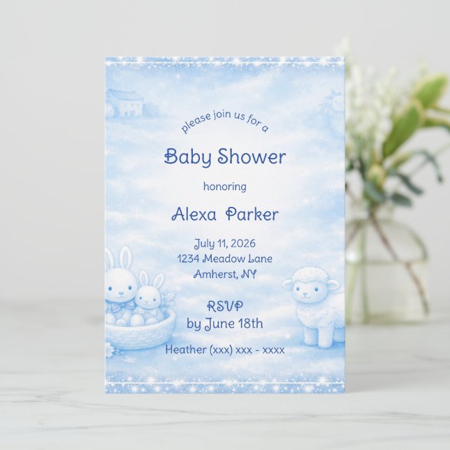 French Blue Baby Shower Invitation (Standing Front)