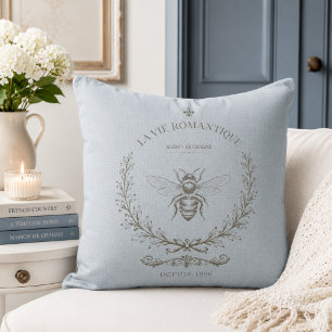 French Blue Bee Engraving French Country Rustic Cushion