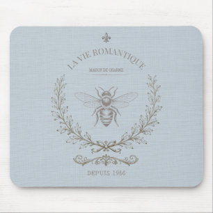 French Blue Bee Engraving French Country Rustic Mouse Pad