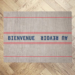 French Blue Bienvenue Au Revoir & Red Striped Doormat